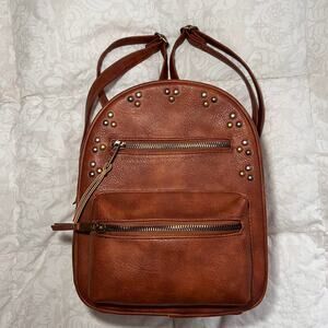 Pu brown leather backpack with